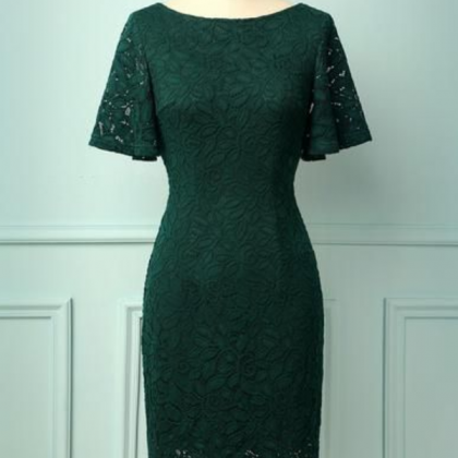 Green Lace Kneen Length Homecoming Dress , Party..