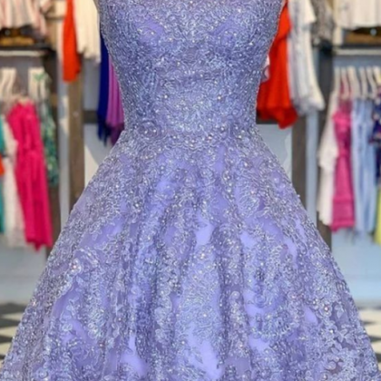 Purple Lace Short Homecoming Dress