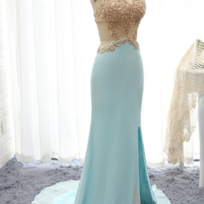 Sexy Prom Dress,light Blue Prom Dress,backless..
