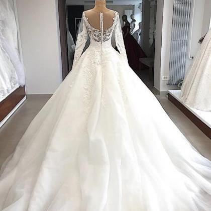 Charming Lace Wedding Dresses Long Sleeves Sheer..
