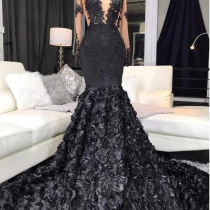 Sexy Black Mermaid Long Prom Dresse..