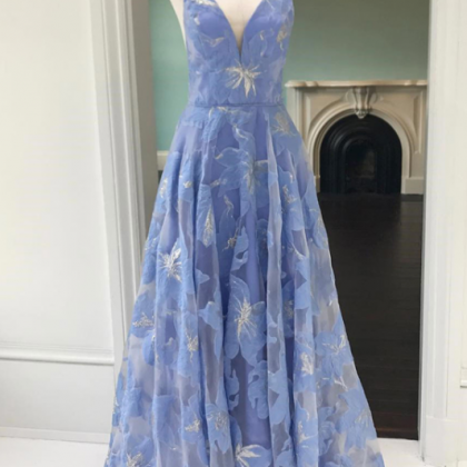 Simple Prom Dress,blue Prom Dresses,floral Prom..