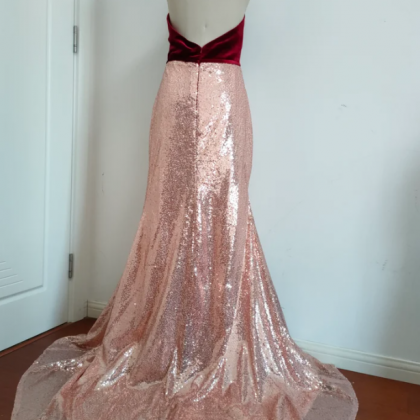Custom Velvet Sequin Dress,halter Wine And Rose..