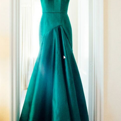Green Satin Mermaid Prom Dresses, O-neck Long..