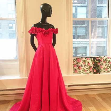 Off The Shoulder A-line Red Long Prom Dress With..