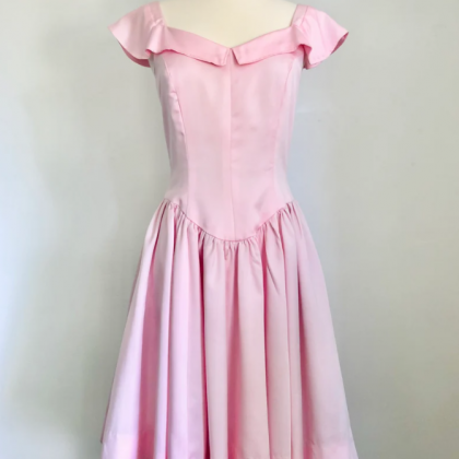 Vintage 80s Pink Dress With Drop Waist | Pleated..