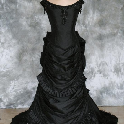 Beaded Gothic Victorian Bustle Prom Gown With..