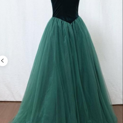 Ball Gown Dark Green Velvet Tulle L..
