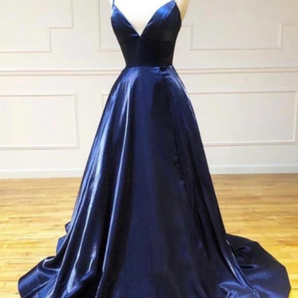Gorgeous Spaghetti Straps Navy Blue Velvet Beaded Prom Dress Evening Dress Y8411 main image 1
