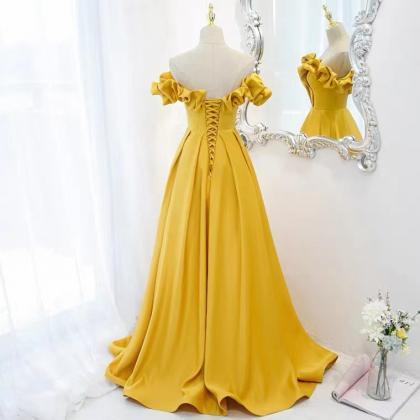 Prom Dresses Long Yellow Prom Dress, Off Shoulder..