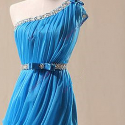 Elegant One Shoulder Blue Long Prom Gown With..