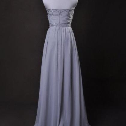 Silver Prom Dress A Line Strapless Floor Length..
