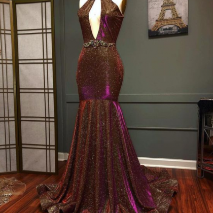 Mermaid High Neck Cut Out Long Prom Dress