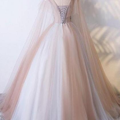 Champagne Tulle Long Prom Dress,champagne Tulle..