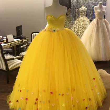 Princess Sweetheart Yellow Long Prom Dress With..