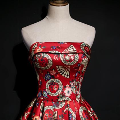 , Vintage, Ethnic Dress, Strapless Printed..