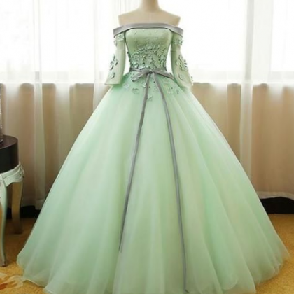 Mint Tulle Party Dress, A-line Evening Dress With..