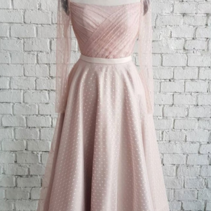 Light Pink Tulle Prom Dress, Bridesmaid Dress