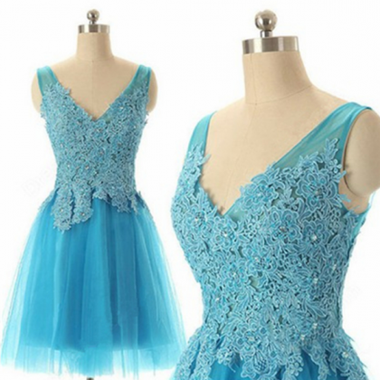 V-neck Prom Dress,lace Appliques Prom..