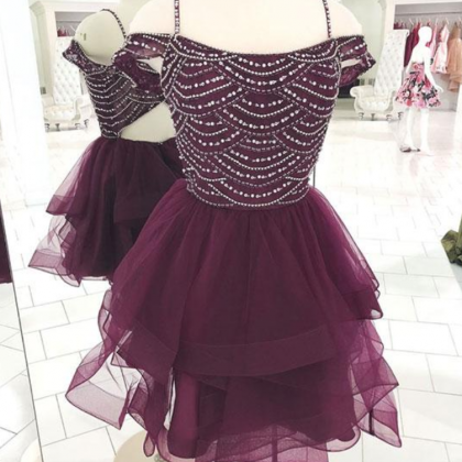 Cute Tulle Beaded Homecoming Dress,off Shoulder..