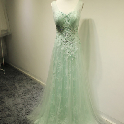 Mint Beading Lace Prom Dresses,Long..