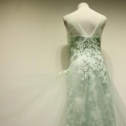 Mint Beading Lace Prom Dresses,Long..
