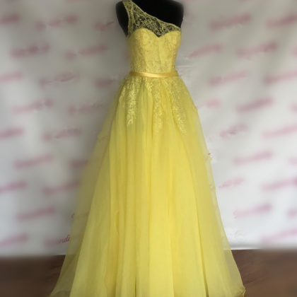 Yellow Prom Dress,a-line Evening Dresses,lace Prom..