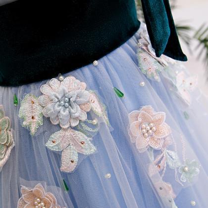 Spring And Summer Stage Performance Dress, Blue..