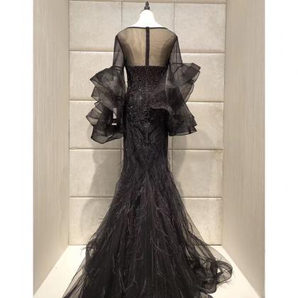 Black Noble Evening Dress, Fashion, Slim, Heavy,..