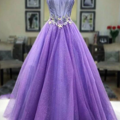 Purple Sweetheart Neck Tulle Long Prom Dress,..