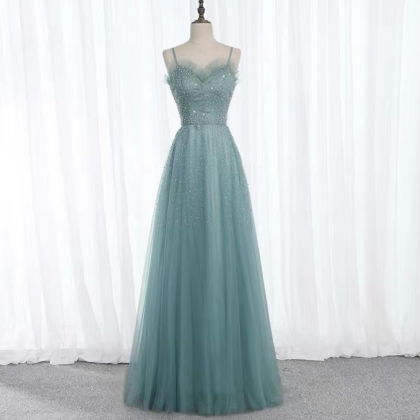 Socialite Evening Gown, Spaghetti Strap Prom Dress..
