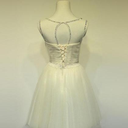 Lovely Champagne Tulle Short Party Dress, Round..