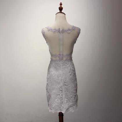 Sheath Silver Lace Homecoming Dress..