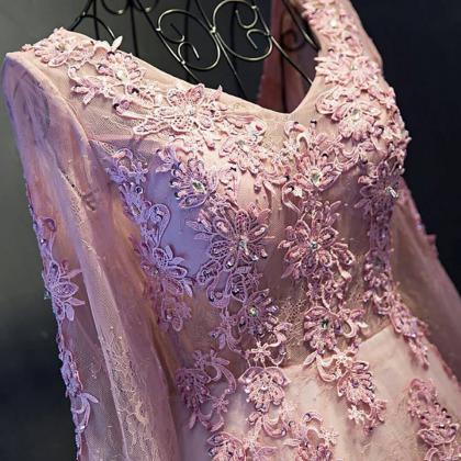 Lace Appliqued Long Sleeves Prom Dresses,long..