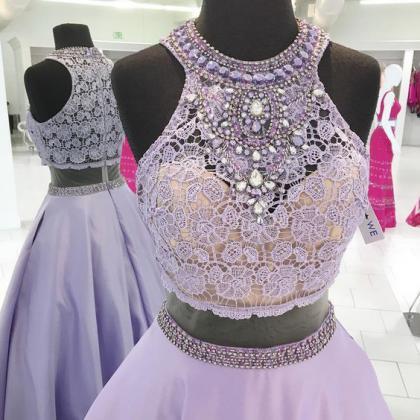 Lace Bodice Taffeta Skirt Lavender Prom Dresses,..