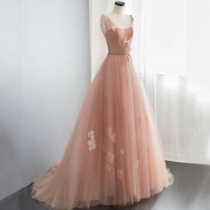 Pink Tulle Long Prom Dress A Line Evening Gown