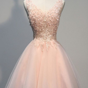 Pink Prom Dress,V Neck Prom Dress,A..