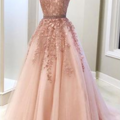 Lace Pink Long Prom Dress For Teens Senior..