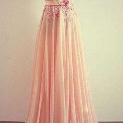 Lace Prom Dress, Peach Prom Dress, Long Prom..