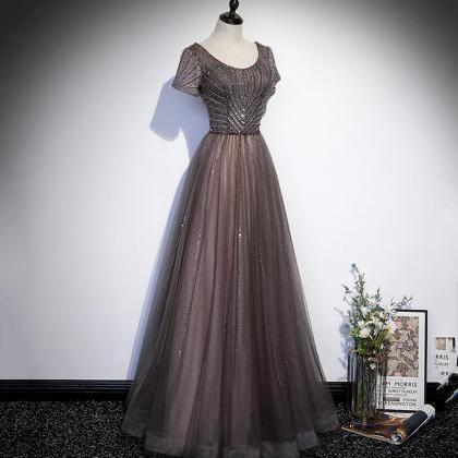 Shiny Tulle Beads Long Prom Dress A Line Evening..