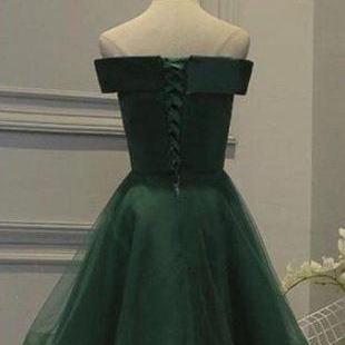 Dark Green Tulle Off Shoulder A Line Homecoming..