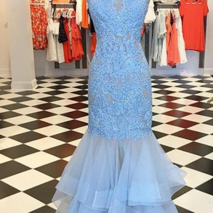 Long Prom Dresses With Appliques And Beading,party..