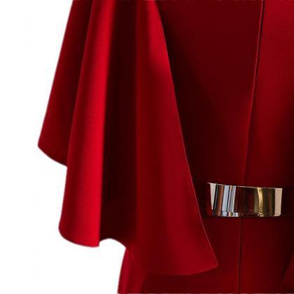 Prom Dresses, Half-sleeve V-neck Fishtail Red..