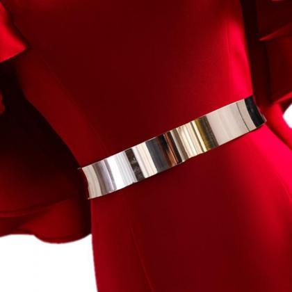 Prom Dresses, Half-sleeve V-neck Fishtail Red..