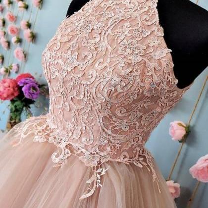Pink Tulle Lace Short Prom Dress Lace Homecoming..