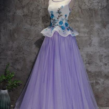 Charming Lavender Tulle Floor Length Floral Prom..