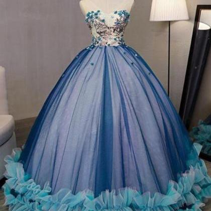 Charming Blue Tulle Strapless Long A Line Sweet 16..