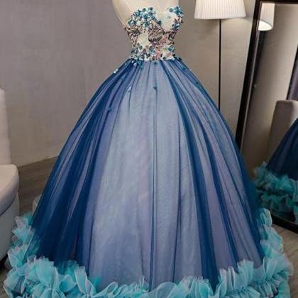 Charming Blue Tulle Strapless Long A Line Sweet 16..