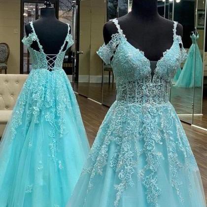Tulle Long Prom Dresses With Appliques,graduation..