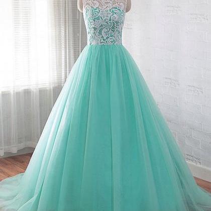 Green Prom Dress With Lace Top And A Line Skirt..